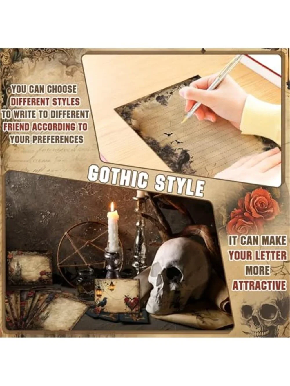 160 Pcs Gothic Stationery Paper and Envelopes Set, 5.5 x 8.25''